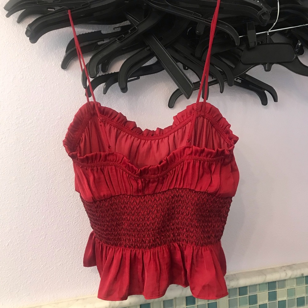 NWOT Free People Smocked Red Black Satin Crop Top - Picture 6 of 6